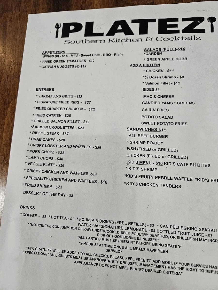 Menu Platez Southern Kitchen & Cocktailz-5
