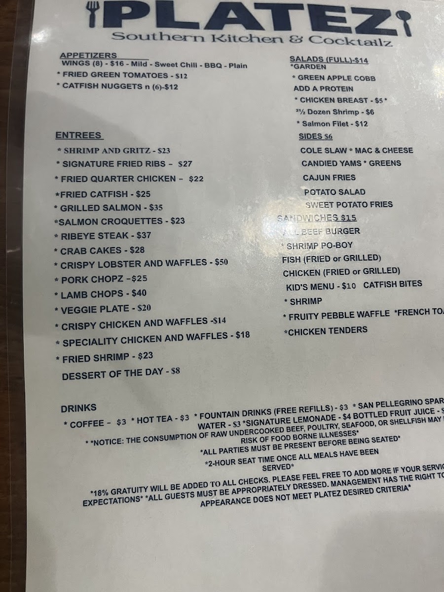 Menu Platez Southern Kitchen & Cocktailz-6